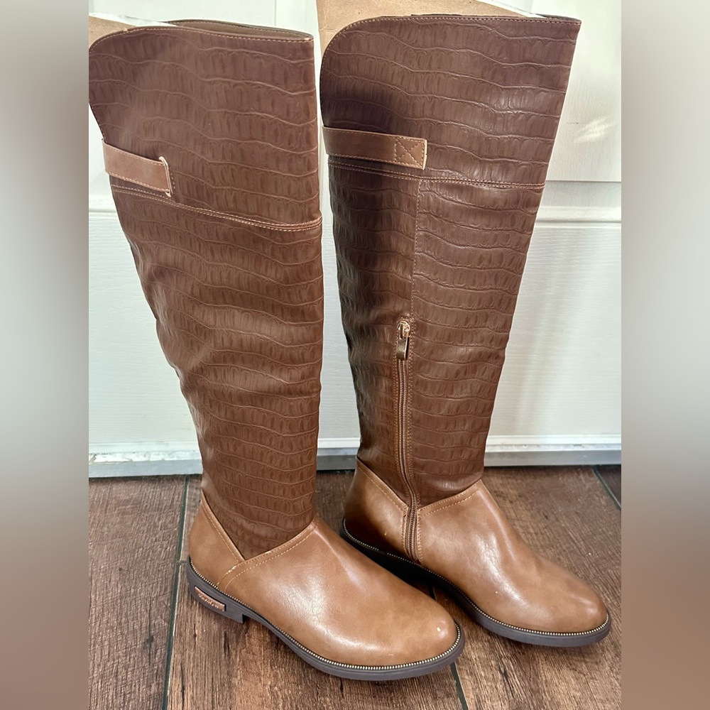 Reneeze Cocoa Brown High Boots, Faux Leather, New Without Tags, 6.5